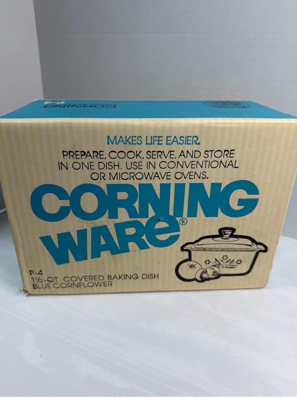 Vintage  Corning Ware 1 1/2 QUART 1960'S Cornflower Blue Set In Box P-4 UNUSED